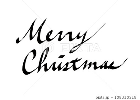 白い背景に英語の筆記体メリークリスマスの手書き文字カリグラフィ 109330519