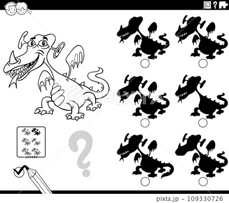 shadow game with cartoon dragon character coloring page 109330726