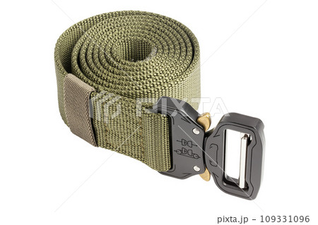 Green mens nylon fastening belt isolated on white background. 109331096