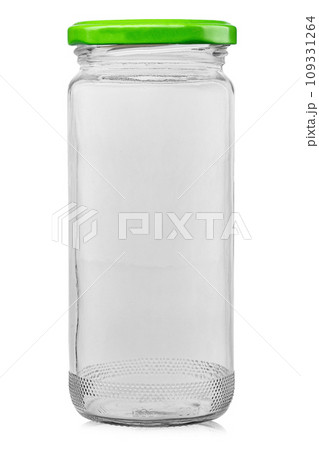Empty glass jar with a screw cap for food and canned food. Isolated on white background. 109331264