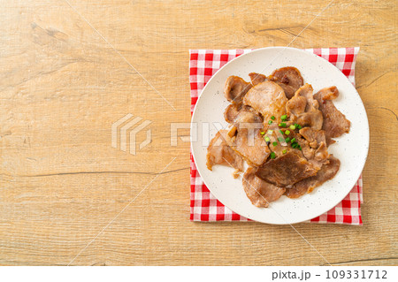 grilled pork neck sliced on plate grilled pork neck sliced on plate 109331712