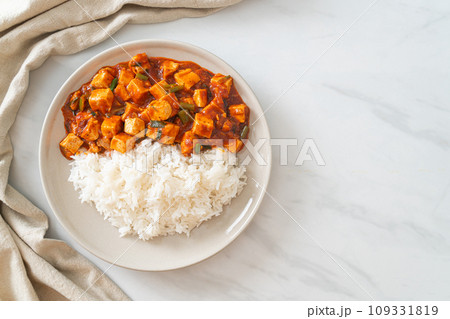 Mapo Tofu - The traditional Sichuan dish of silken tofu and ground beef, packed with mala flavor from chili oil and Sichuan peppercorns. 109331819