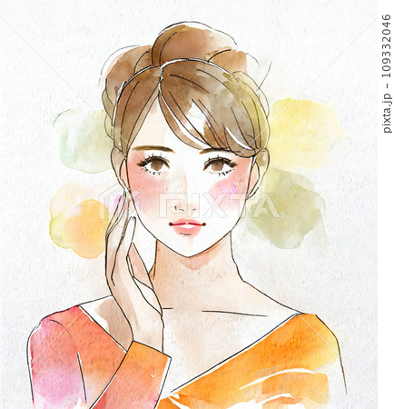 メイクやスキンケアをしている女性のイラストレーション 109332046