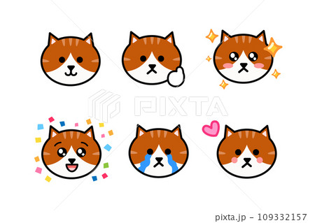 猫の顔 アイコンセット 茶白猫 OK キラキラ ハート 涙 歓喜 猫の顔 アイコンセット 茶白猫 OK キラキラ ハート 涙 歓喜 109332157