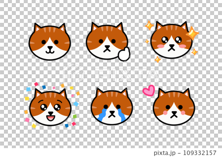 猫の顔 アイコンセット 茶白猫 OK キラキラ ハート 涙 歓喜 猫の顔 アイコンセット 茶白猫 OK キラキラ ハート 涙 歓喜 109332157