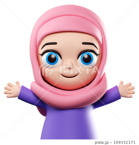 3d rendering Hijab muslim female cartoon character illustration 109332171