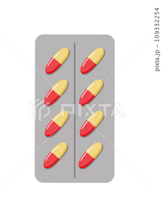 Set in a blister pills capsules cartoon. Vector illustration of medicine preparations isolated on white. Set in a blister pills capsules cartoon. Vector illustration of medicine preparations isolated on white. 109332254