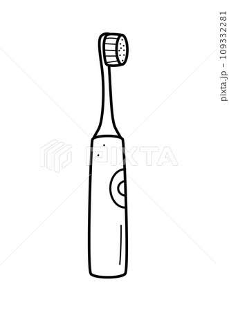 Doodle icons for oral and dental care. Vector illustration electric toothbrush. Isolated on a white background. 109332281