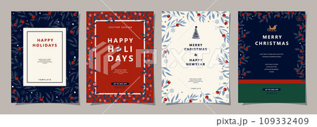 Set of Merry Christmas and Happy New Year background. Greeting and invitation card, web banner, holiday cover, flyer, poster design templates. Modern flat vector illustration. 109332409