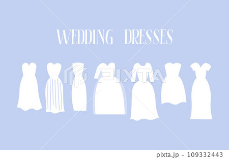 Variety of wedding dresses for shops. Bridal boutique set of dresses illustration Variety of wedding dresses for shops. Bridal boutique set of dresses illustration 109332443