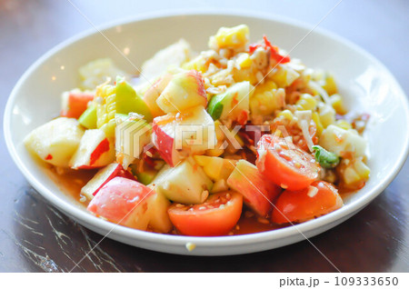 fruit salad, apple and corn salad or spicy salad or spicy fruit salad fruit salad, apple and corn salad or spicy salad or spicy fruit salad 109333650