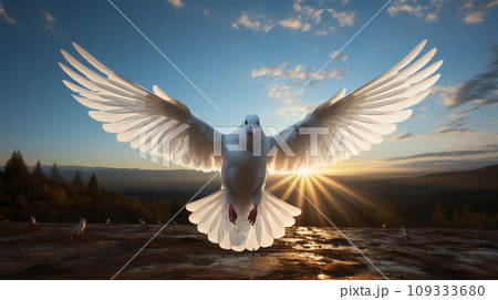 Dove flying under a blue sky, Ai content Dove flying under a blue sky, Ai content 109333680