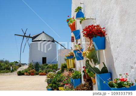 Old mill of Vejer de la Frontera, Spain, Andalusia region, Costa de la Luz, Cadiz district, White Towns, Iberian Peninsula, Old town. Ruta de los Pueblos Blancos Old mill of Vejer de la Frontera, Spain, Andalusia region, Costa de la Luz, Cadiz district, White Towns, Iberian Peninsula, Old town. Ruta de los Pueblos Blancos 109333795