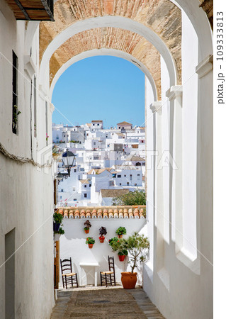 Beautiful streets of Vejer de la Frontera, Spain, Andalusia region, Costa de la Luz, Cadiz district, White Towns, Iberian Peninsula, Old town. Ruta de los Pueblos Blancos Beautiful streets of Vejer de la Frontera, Spain, Andalusia region, Costa de la Luz, Cadiz district, White Towns, Iberian Peninsula, Old town. Ruta de los Pueblos Blancos 109333813