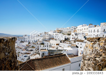Beautiful view on Vejer de la Frontera, Spain, Andalusia region, Costa de la Luz, Cadiz district, White Towns, Iberian Peninsula, Old town. Ruta de los Pueblos Blancos 109333843