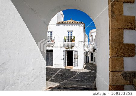 Beautiful streets of Vejer de la Frontera, Spain, Andalusia region, Costa de la Luz, Cadiz district, White Towns, Iberian Peninsula, Old town. Ruta de los Pueblos Blancos 109333852