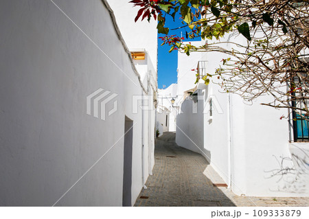 Beautiful streets of Vejer de la Frontera, Spain, Andalusia region, Costa de la Luz, Cadiz district, White Towns, Iberian Peninsula, Old town. Ruta de los Pueblos Blancos 109333879