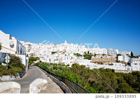 Beautiful view on Vejer de la Frontera, Spain, Andalusia region, Costa de la Luz, Cadiz district, White Towns, Iberian Peninsula, Old town. Ruta de los Pueblos Blancos 109333895