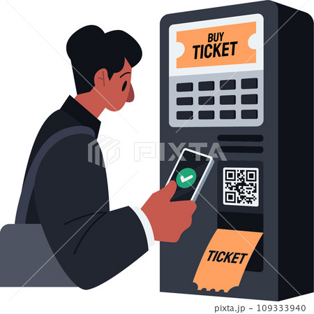 Ticket Kiosk Contactless Payment Buying Tickets Vector Illustrations 109333940