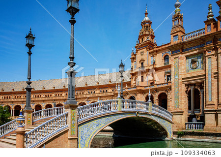 Panoramic view of Plaza de Espana in Seville, Andalusia, Spain Panoramic view of Plaza de Espana in Seville, Andalusia, Spain 109334063