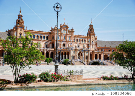 Panoramic view of Plaza de Espana in Seville, Andalusia, Spain Panoramic view of Plaza de Espana in Seville, Andalusia, Spain 109334066