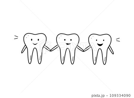 Icons of teeth with doodle emotions. The concept of healthy teeth and a beautiful smile. Vector illustration of dental care. Icons of teeth with doodle emotions. The concept of healthy teeth and a beautiful smile. Vector illustration of dental care. 109334090