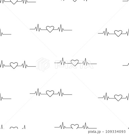 Seamless pattern of a cardiogram with a cartoon heart. Vector illustration of background with a pulsating heart. 109334093