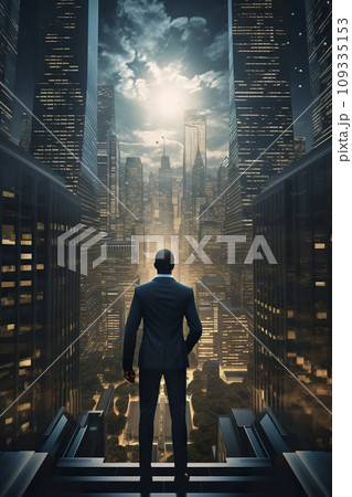 young black african american businessman standing at city skyscrapers and looking future, entrepreneur planning business young black african american businessman standing at city skyscrapers and looking future, entrepreneur planning business 109335153