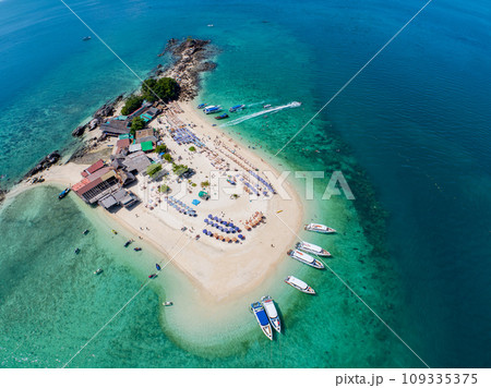 Koh Khai island, Aerial top view from drone, beautiful coral reefs and white sand beach, Phuket, Thailand Koh Khai island, Aerial top view from drone, beautiful coral reefs and white sand beach, Phuket, Thailand 109335375