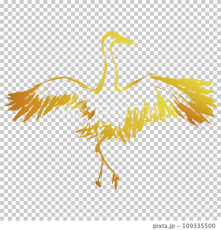 黄金の鶴の墨絵風のイラスト素材　ベクター 109335500