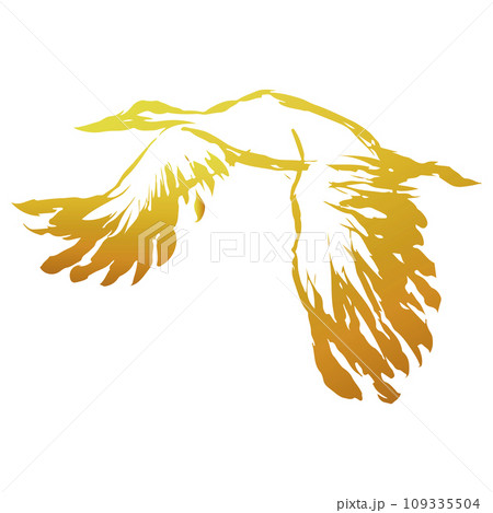 黄金の鶴の墨絵風のイラスト素材　ベクター 109335504
