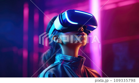 The Future is Now: A Woman Immersed in Virtual Reality The Future is Now: A Woman Immersed in Virtual Reality 109335798