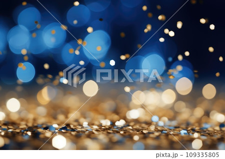 Christmas Bokeh: Blurry Blue and Gold Background with Festive Sparkles Christmas Bokeh: Blurry Blue and Gold Background with Festive Sparkles 109335805