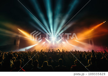 A Vibrant Concert with a Thriving Crowd Under the Open Sky 109335829