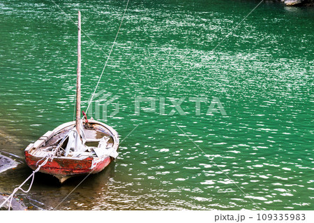 old boat on crossing across river in Adjara 109335983