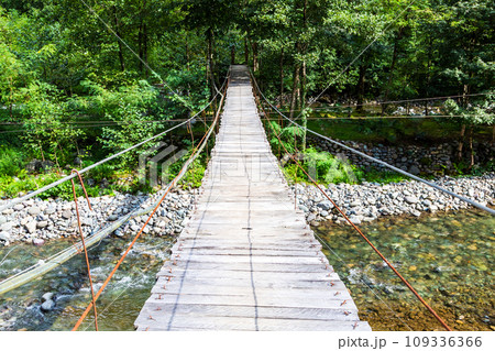 view of suspension bridge over Machakhela River view of suspension bridge over Machakhela River 109336366