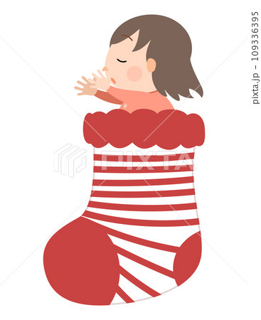 ●イラスト素材: ほっこりかわいいクリスマス　寝るこども　靴下 109336395