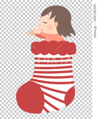 ●イラスト素材: ほっこりかわいいクリスマス　寝るこども　靴下 109336395
