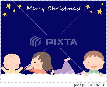●插畫素材：溫馨可愛的聖誕熟睡的孩子夜空 109336431