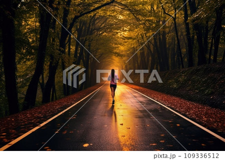 Female jogging training on country road Female jogging training on country road 109336512