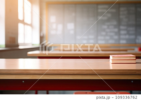 School class room without students, no kid or teacher with chairs and tables. 109336762