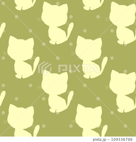 Seamless pattern with cute kitten print. Different scandy cats on color background. Scandinavian style illustration for kids. Vector illustration for fabric, textile, wallpaper, home clothing, pajama 109336786