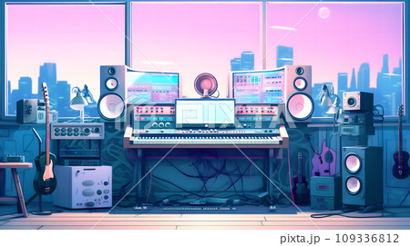 ラジオ・音楽スタジオ　背景素材 109336812