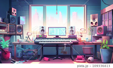 ラジオ・音楽スタジオ　背景素材 109336813
