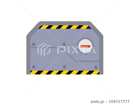 Bunker door. Protection bomb shelter, base entrance illustration. Secret military closed station. Protect gateway, steel building isolated on white background 109337777