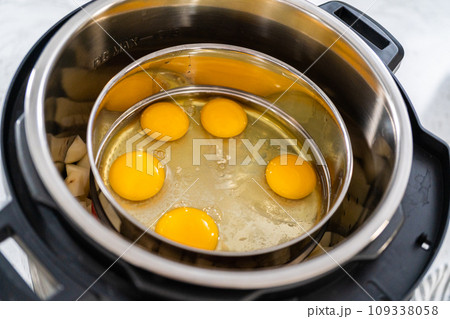 Cooking potatoes and eggs in a pressure cooker to make potato salad. Cooking potatoes and eggs in a pressure cooker to make potato salad. 109338058
