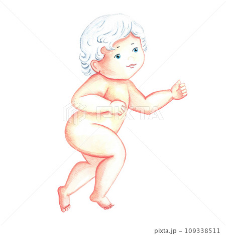 A newborn baby, a small child. Watercolor illustration, hand-drawn. Conceptual design for packaging children's goods. Days of postcards, prints and labels. For flyers, banners, posters. A newborn baby, a small child. Watercolor illustration, hand-drawn. Conceptual design for packaging children's goods. Days of postcards, prints and labels. For flyers, banners, posters. 109338511