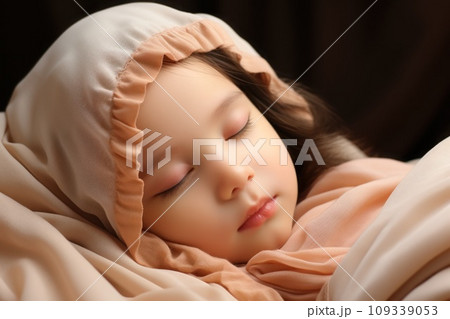 Ultra close-up, sleeping baby, and the whole picture is in a diagonal composition. Generative AI 109339053