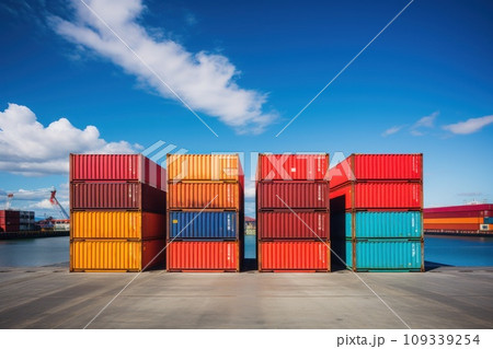 A stock photography image of 3 shipping containers in daylight A stock photography image of 3 shipping containers in daylight 109339254