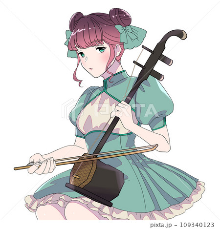 二胡を弾く女性演奏者 109340123
